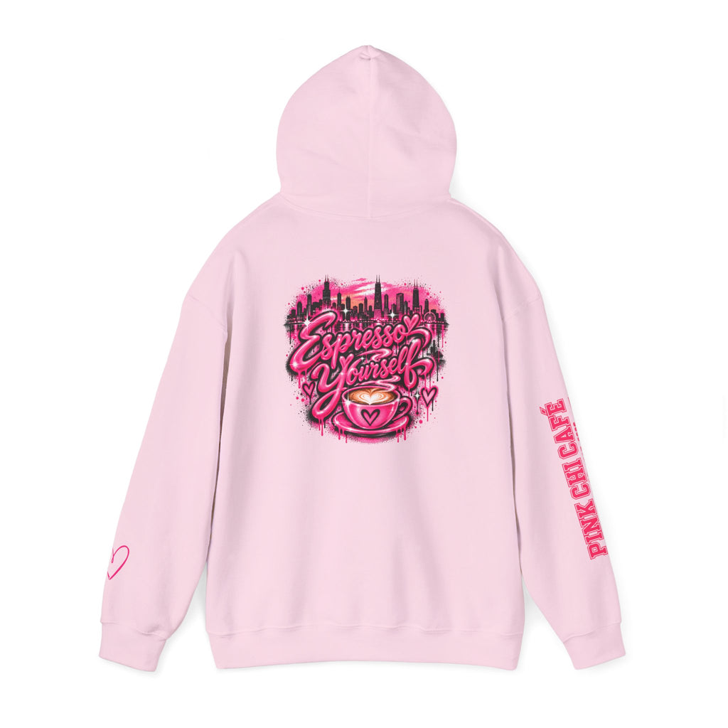Espresso Yourself Hoodie — Pink Cafe Coffee Lover Pullover