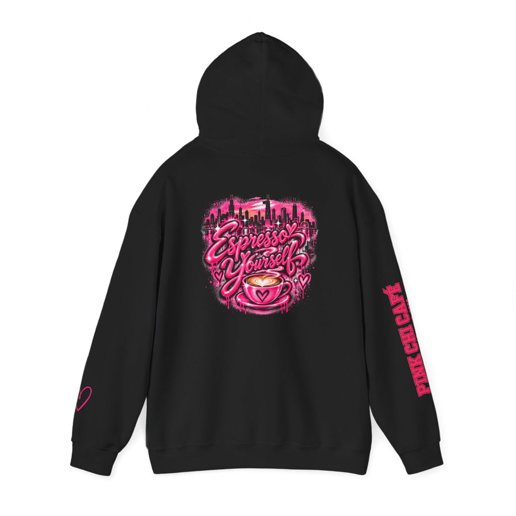 Espresso Yourself Hoodie — Pink Cafe Coffee Lover Pullover